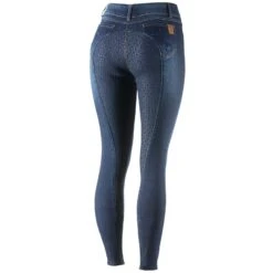 Horze Kaia Damen Reithose Aus Vollbesatz In Jeansoptik Mit Silikon Grip Und Hohem Bund -Equestrian Dreams 36656 DB 3